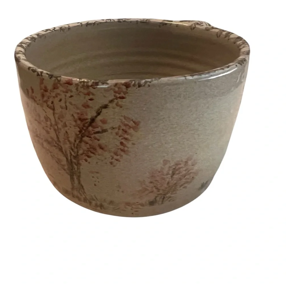 2001 Pigeon Switch Pottery Bowl with Handle Large Mug Trees Nature Hand Painted